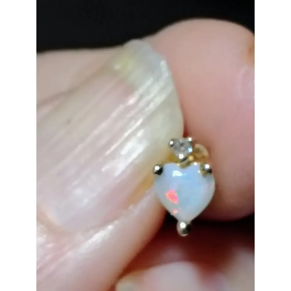 14K Gold Heart Opal Stud Earrings